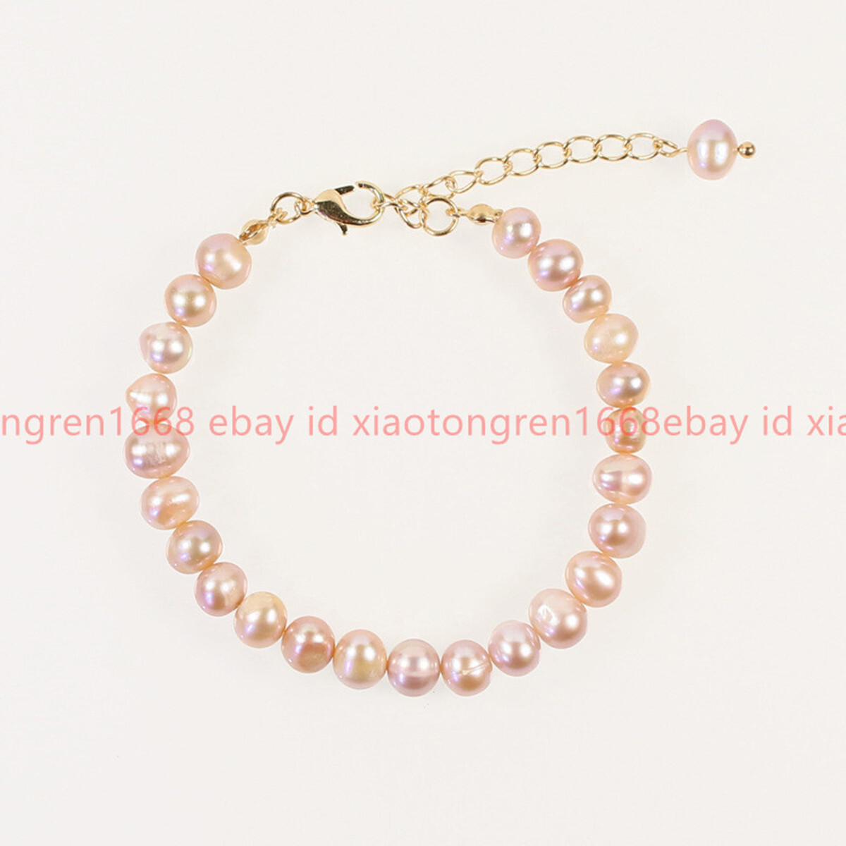 natural Genuine 7-8/8-9mm Pink Freshwater Pearl Gems Round Beads Bracelet 7.5in