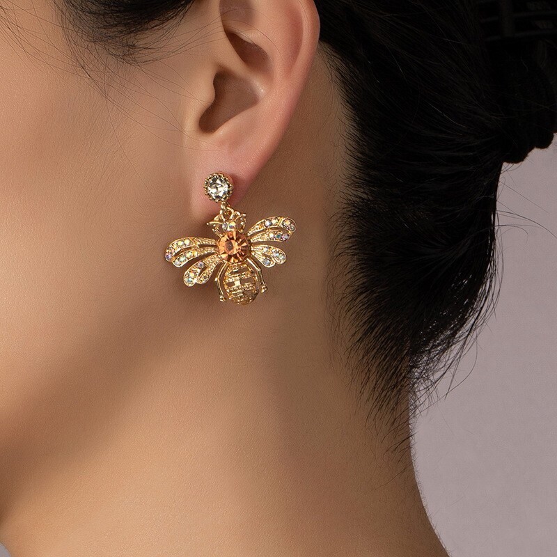 14k gold Exaggerated Honey Bee Stud Earrings 925 Silver post made