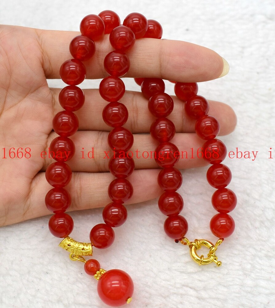 Natural Pretty 8/10/12mm Red Jade Gemstone Round Beads Pendant Necklace 16-26in