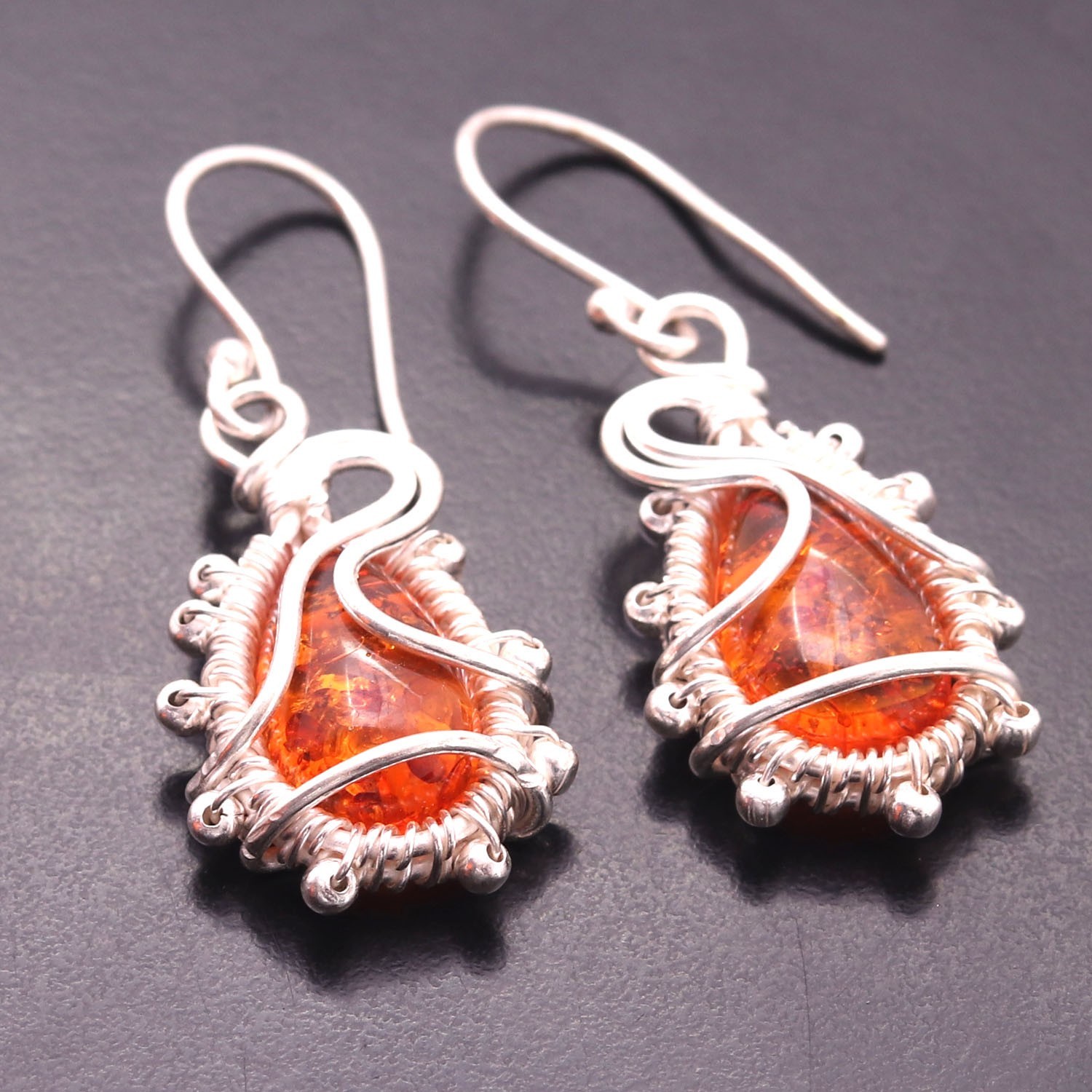 Amber Jasper Gemstone Copper Wire Wrapped Handmade Earring Jewelry Gift For Love