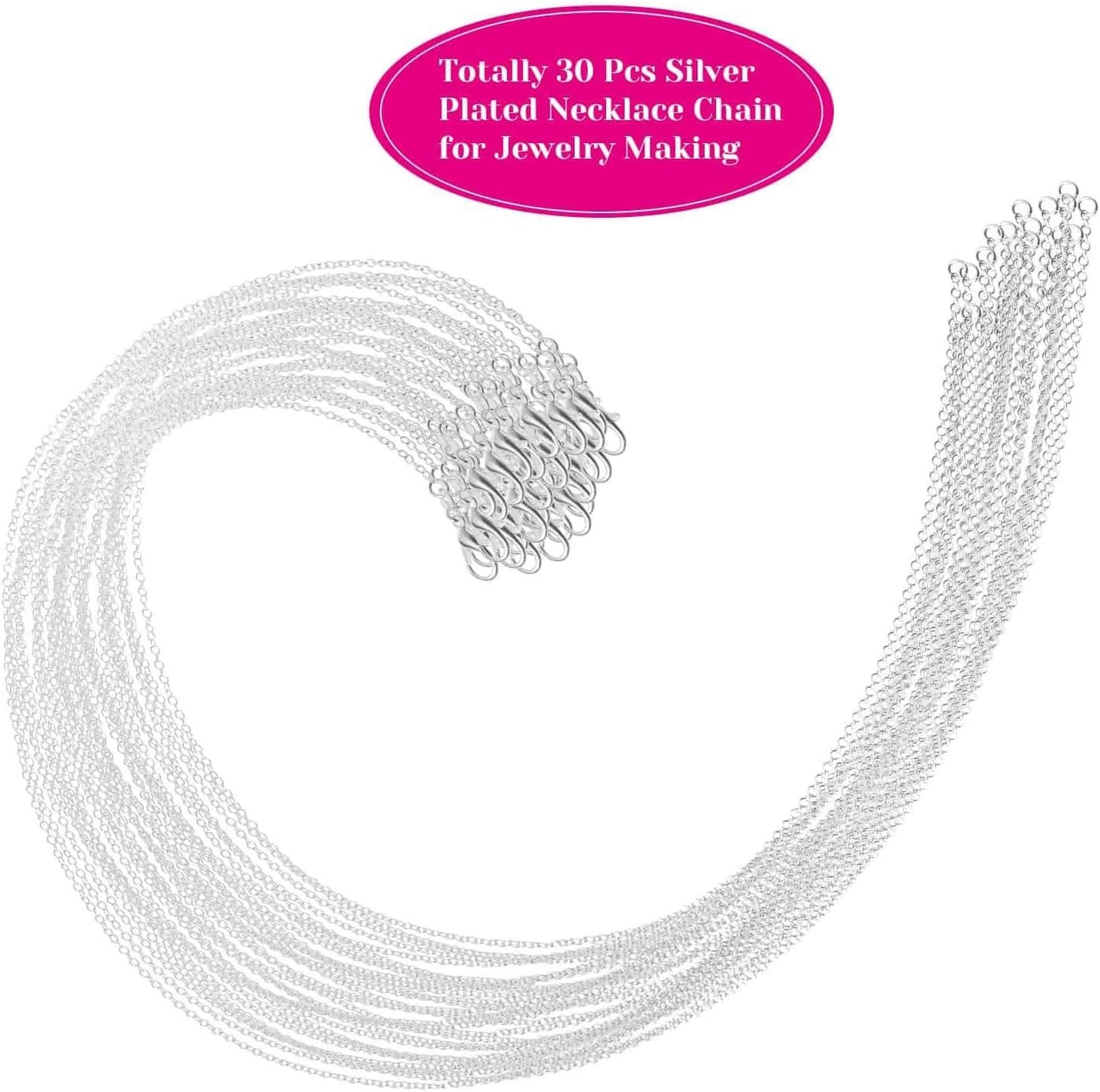30 Pack Jewelry Making Chains Necklace Chain Bulk Silver Plated Necklace Chai…
