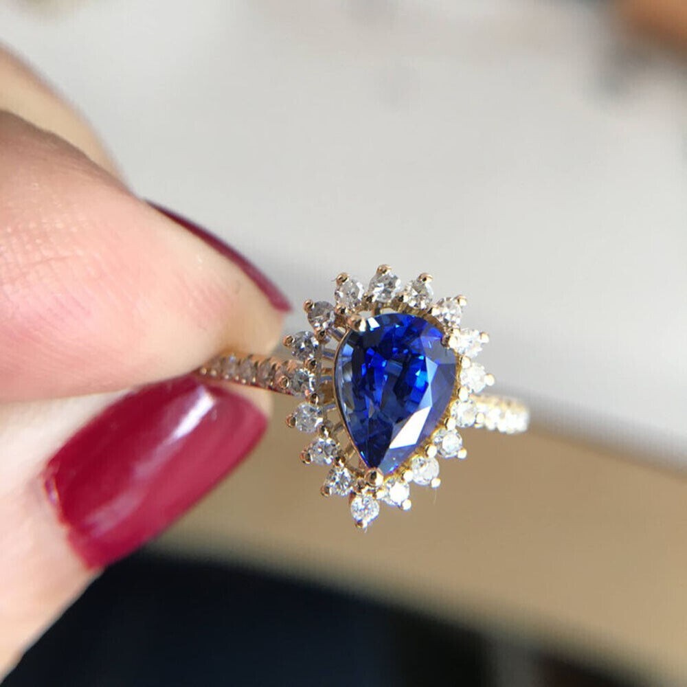 1.25Ct Simulated Sapphire Diamond Engagement Ring 14k Yellow Gold Plated Silver
