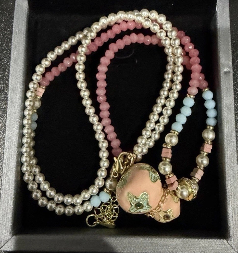 Vitreous Enamel Beaded Necklace Gourd Charm Pendant Adjustable Lobster Clasp