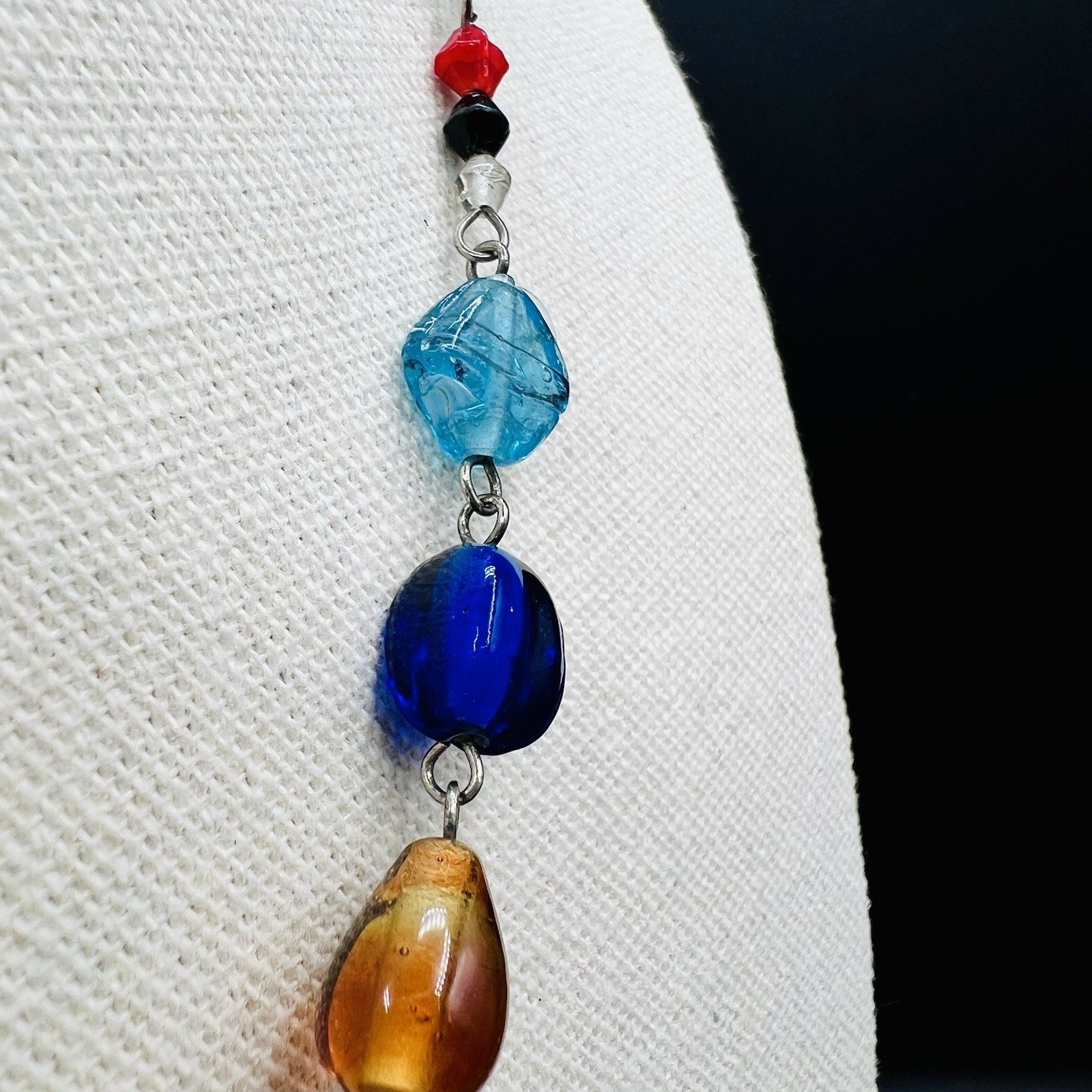 Colorful Art Glass Bead Necklace Multicolor Lampwork BohoEclectic Statement 20″
