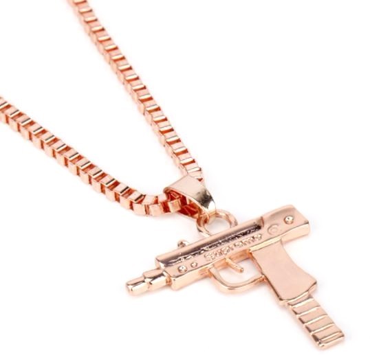 New Copper Tone UZI Machine Gun Stainless Steel Revolver Necklace Chain