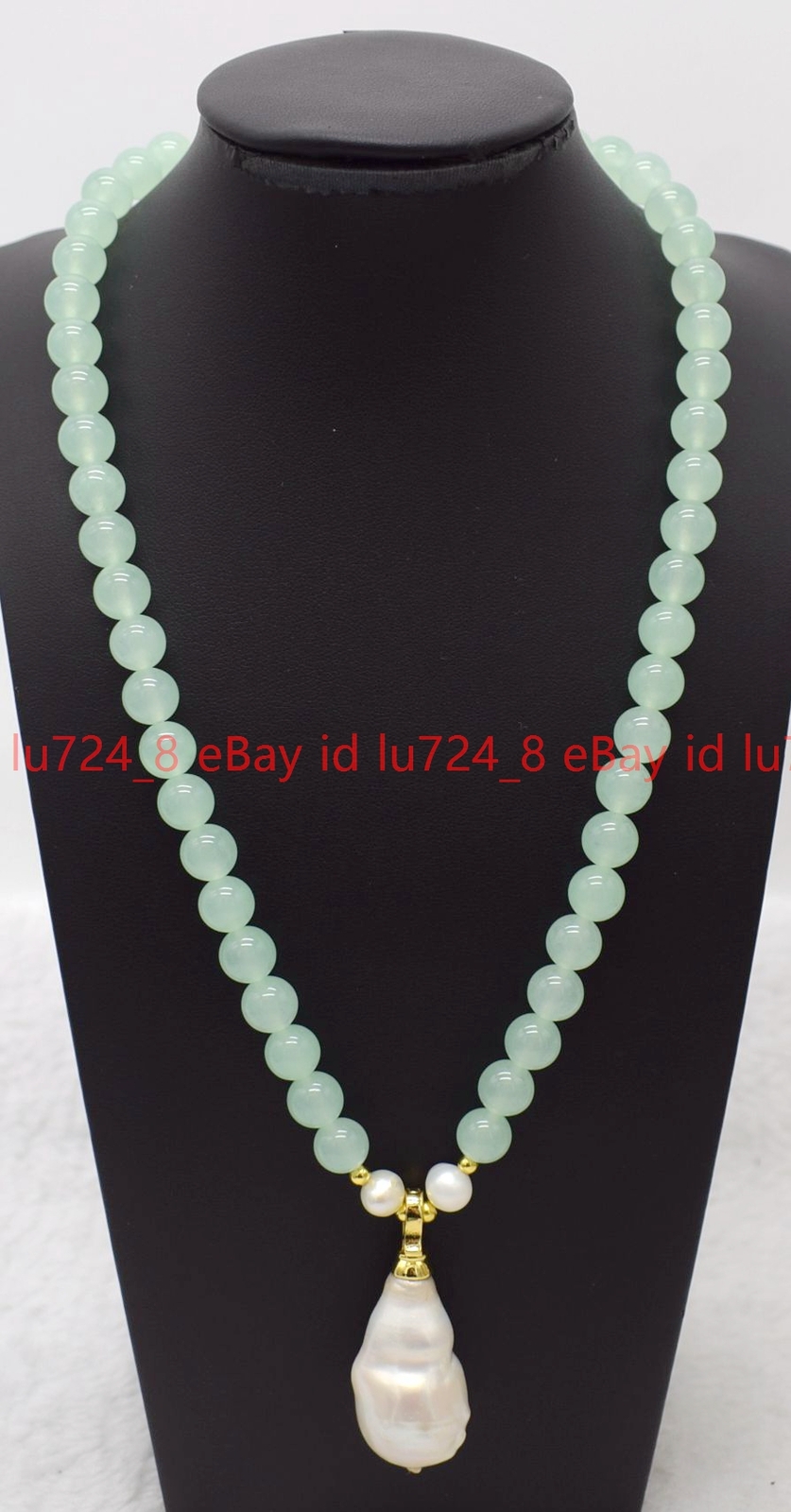 Natural 6-12mm Light Green Jade &White Keshi Baroque Pearl Pendant Necklace 18″