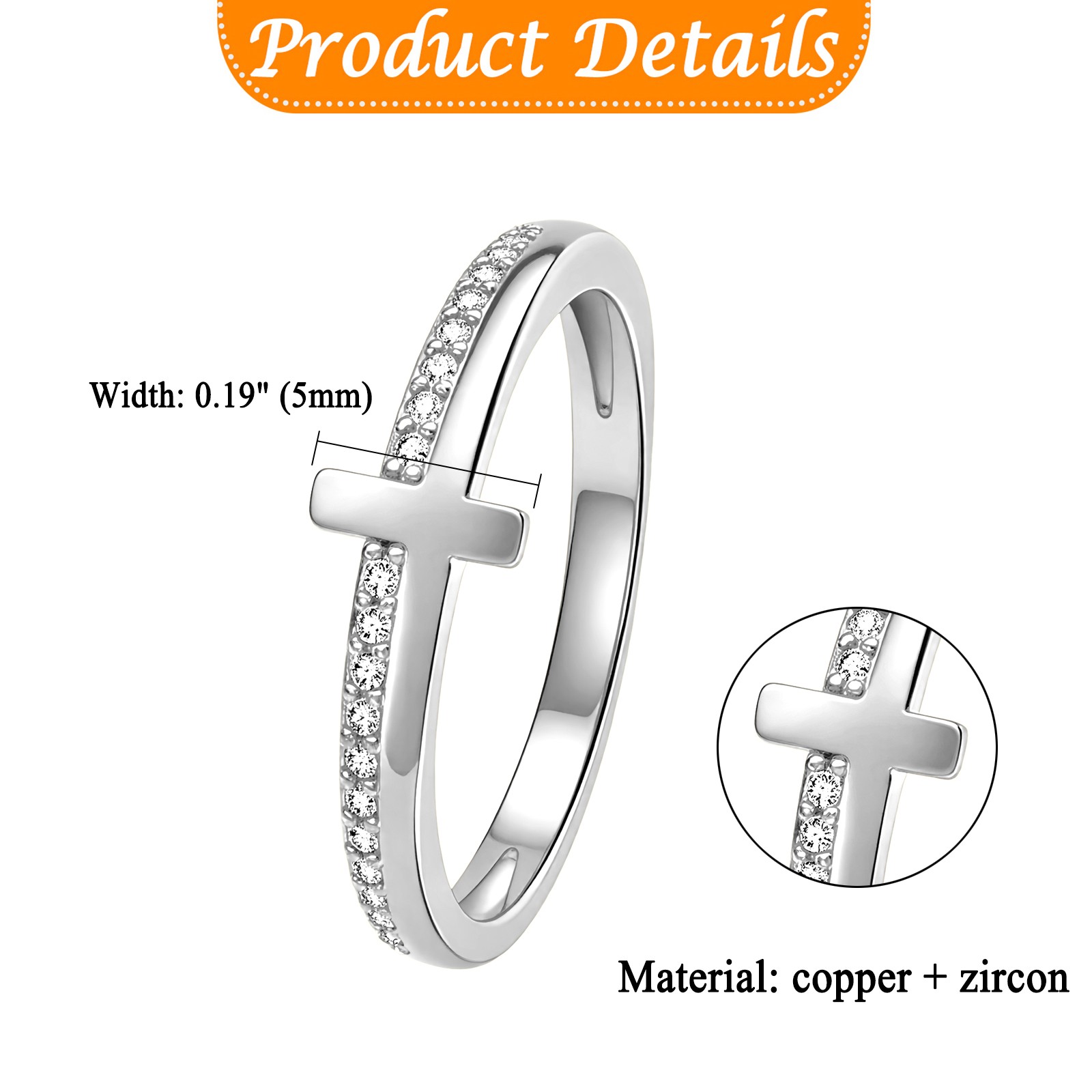 Women Small Cross Cubic Zirconia Band Ring Stackable Christian Jewelry Size 6-10