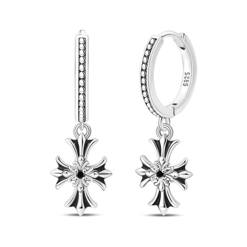 PANDACH 925 Sterling Silver Cross Earrings Restro Drop Dangle Earrings for Women