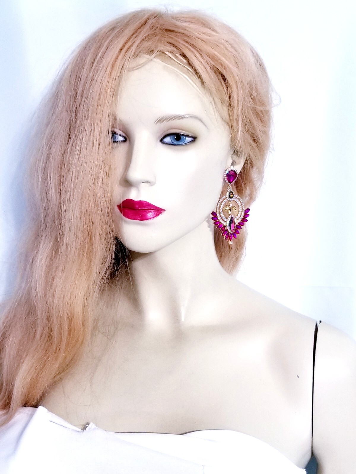 Drop Dangle Bridesmaid Chandelier Earrings 3.2 inch Pink Rhinestone Pageant Prom