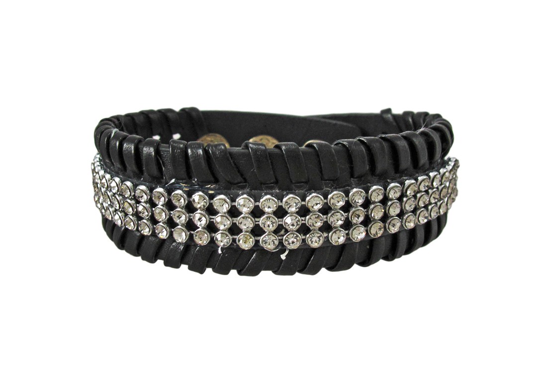 Zeckos Black Vinyl Clear Rhinestone Accented Bracelet Wristband