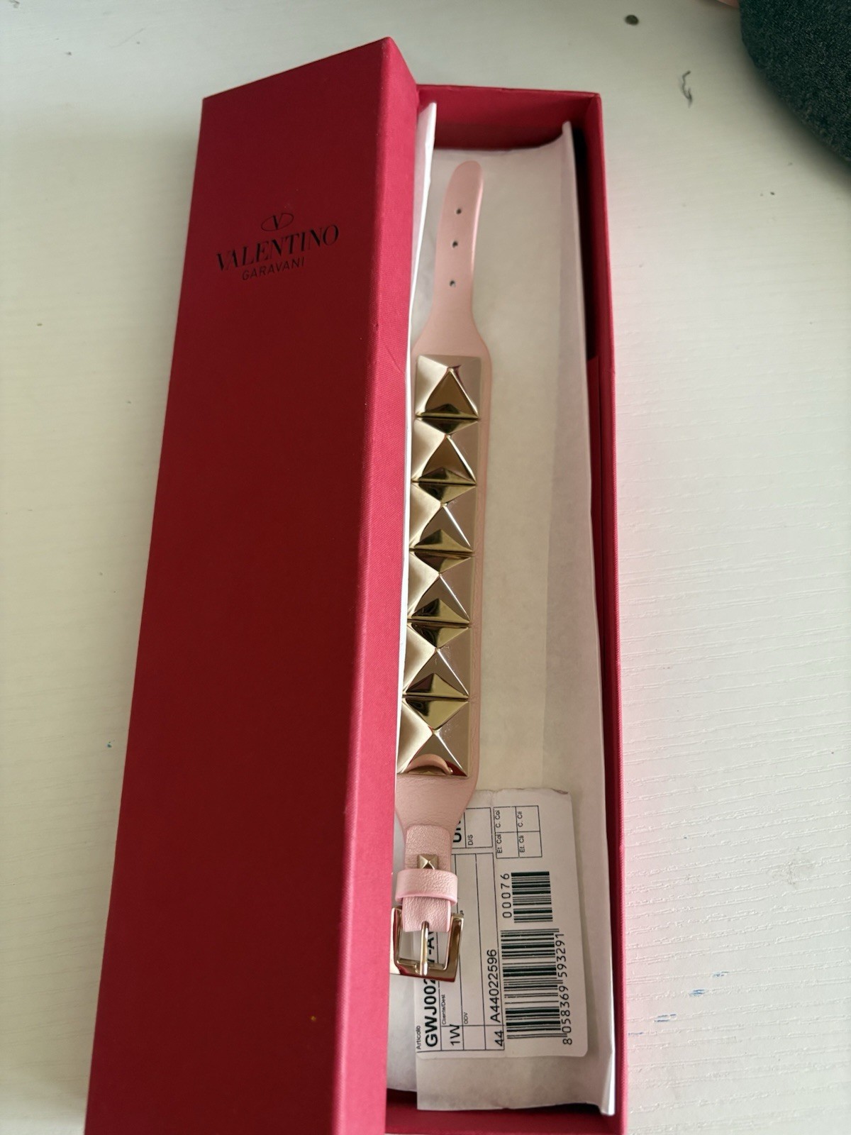 Valentino Garavani Rockstud Leather Bracelet large pink Gold