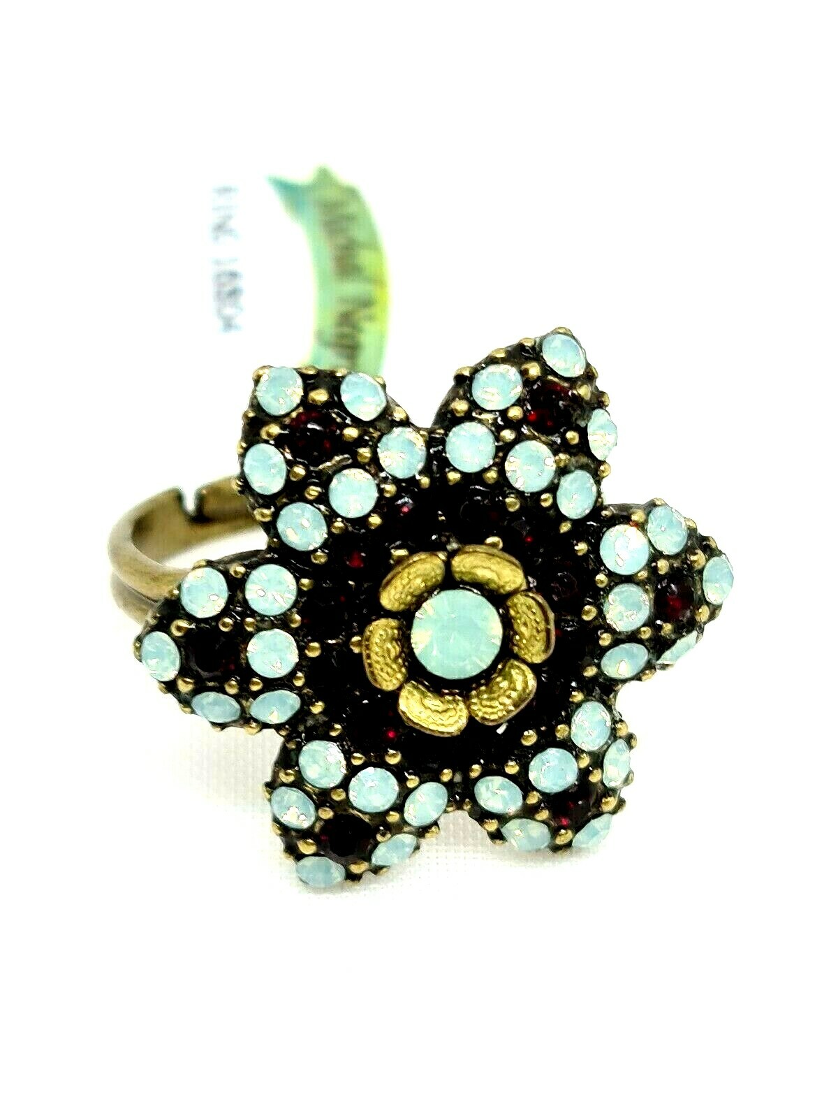 Lovely Michal Negrin Blue Red Crystal Flower Ring One Size.