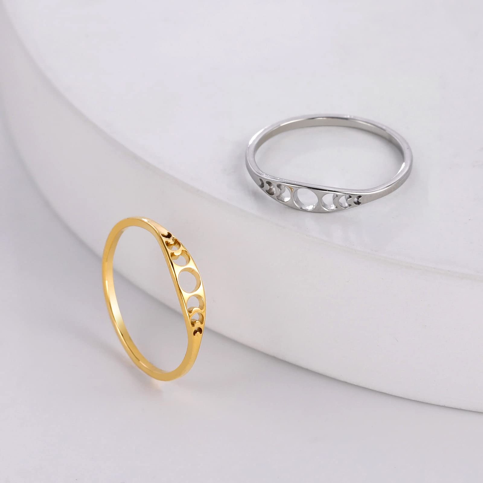 Moon Ring Crescent Band – Astrology Phase of Moon Ring – Stainless Steel Jewe…