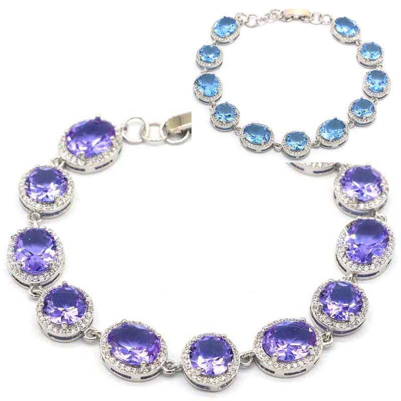Gorgeous Color Changing Alexandrite Topaz CZ Women Gift Silver Bracelet 6.5-8.5″