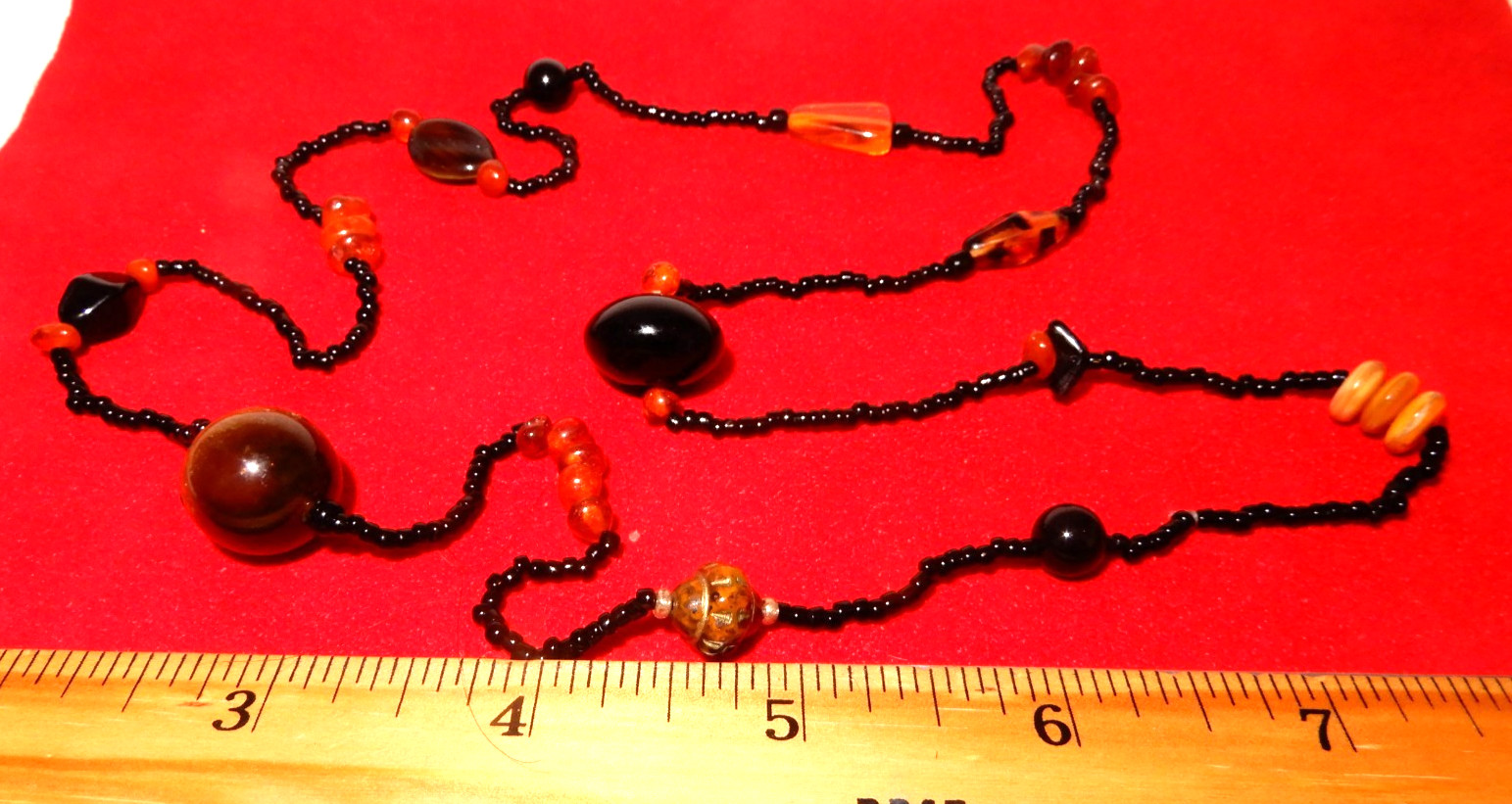 Amber & Black Beaded Rope Necklace 14 in. loop