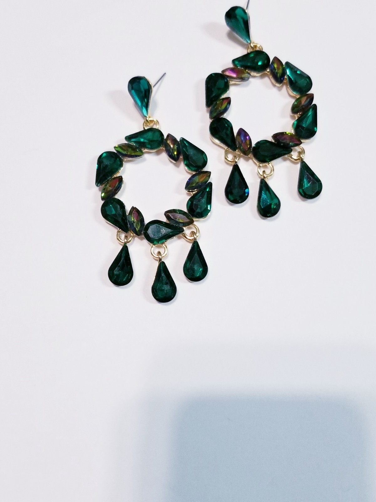 Chandelier Rhinestone Crystal Pageant Bridal Earrings Green Drop Dangle 3 Inch