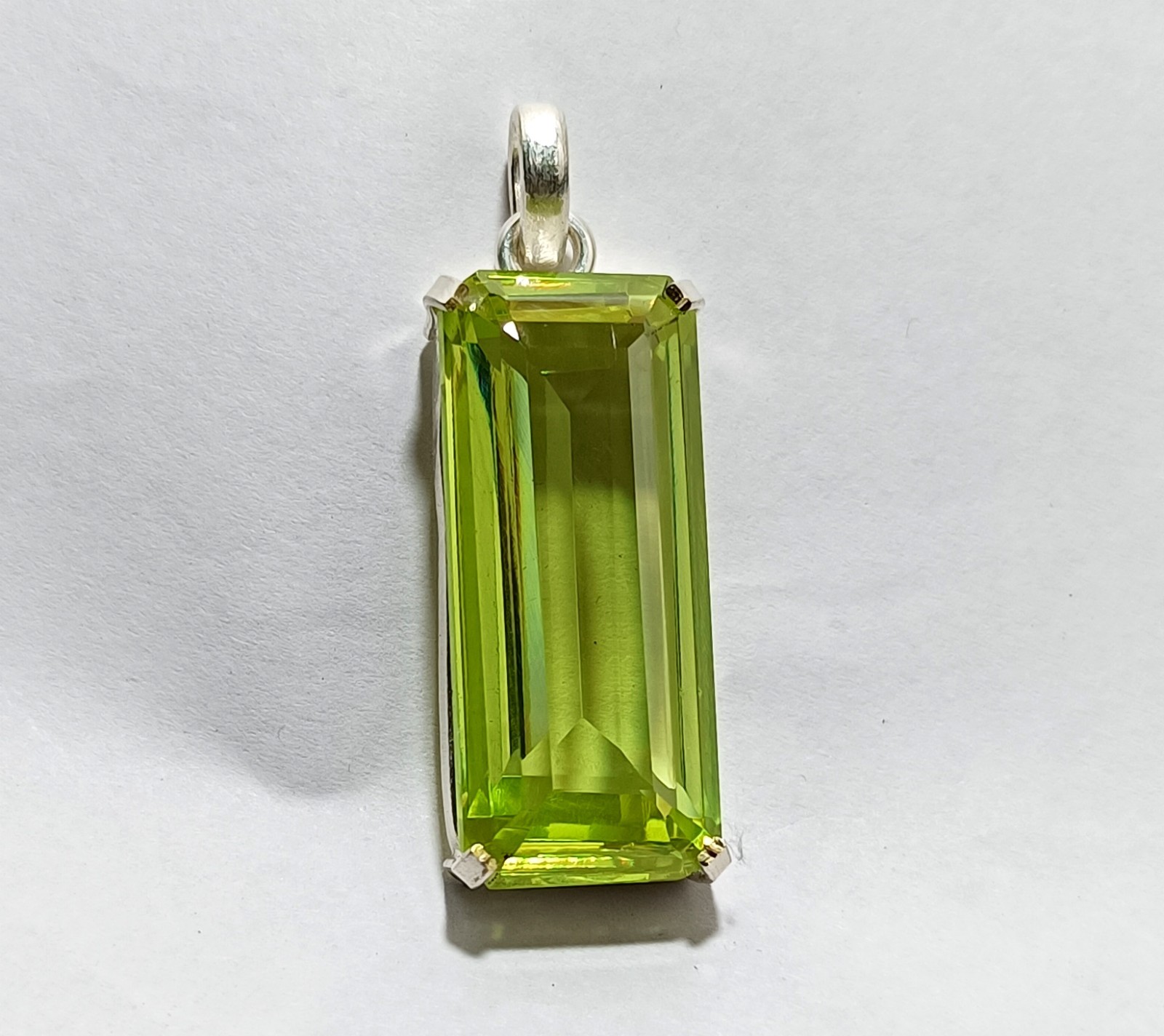 91.85 Ct Natural Brazilian Emerald Cut Green Zircon Pendant 925 Silver Gemstone