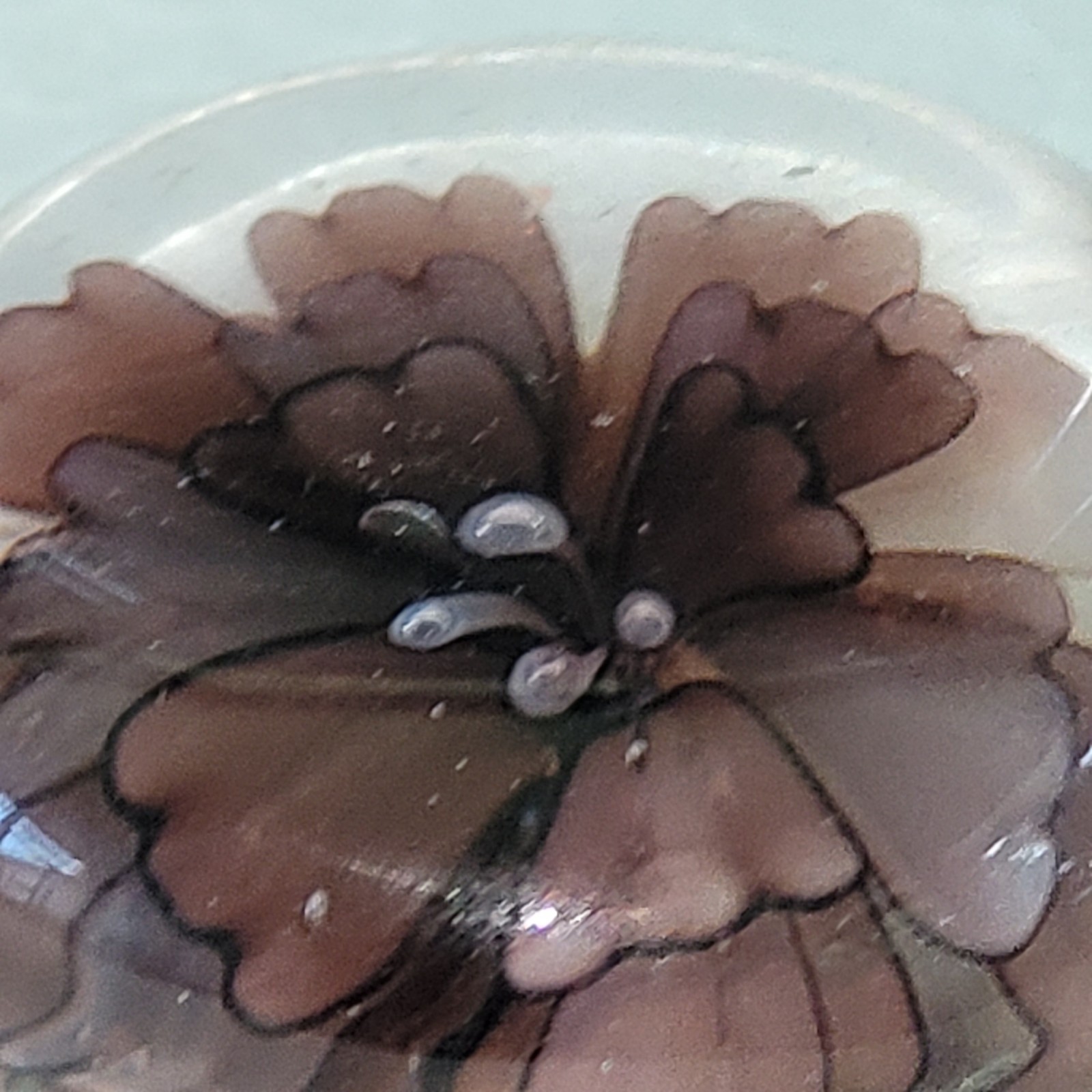 Vintage Mauve Green Flower Lampwork Glass Pendant Floral Implosion 16g