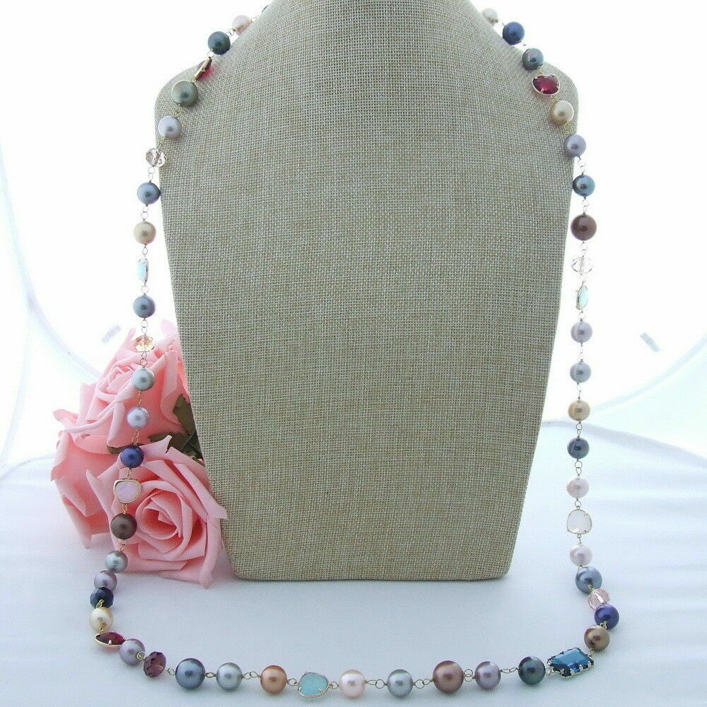 H101602 47″ Sea Shell Pearl Crystal Necklace