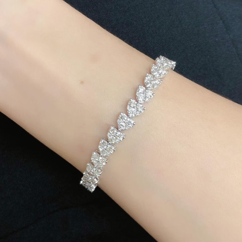 7.64 Ct Heart Simulated Diamond 14K White Gold Plated Stunning Tennis Bracelet