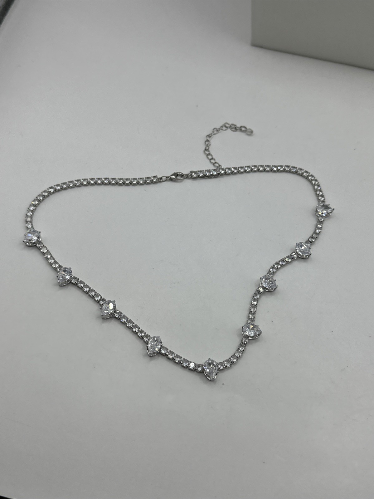 Nordstrom Large oval shape Cubic Zirconia Collar Necklace 16-19” Bride Wedding