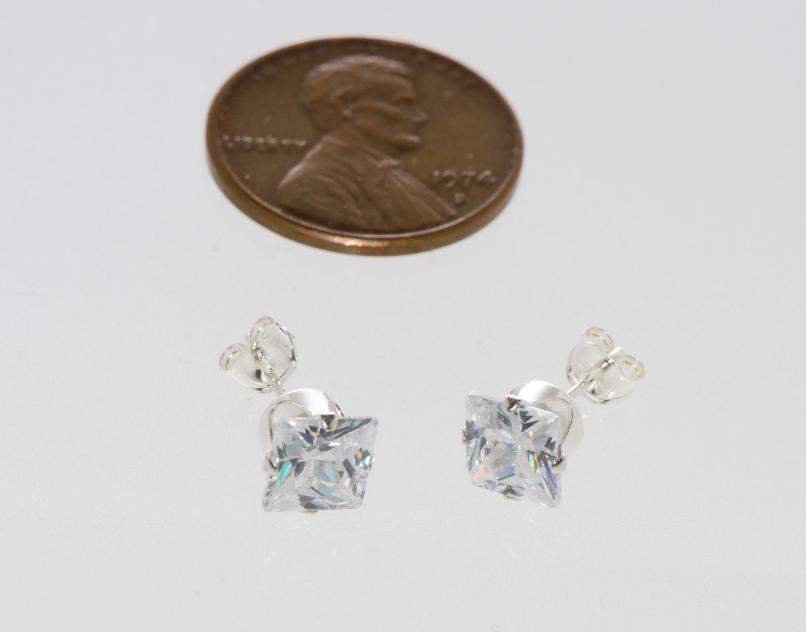 925 Sterling Silver Square Stud Earrings Clear CZ Cubic Zirconia Prong