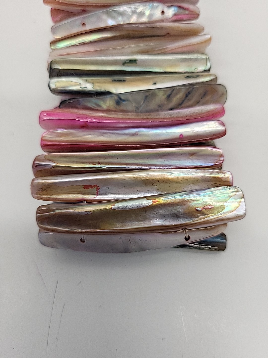 Vintage Chunky Beautiful Multicolor Mother Of Pearl Abalone Shell Pink Blue Gold