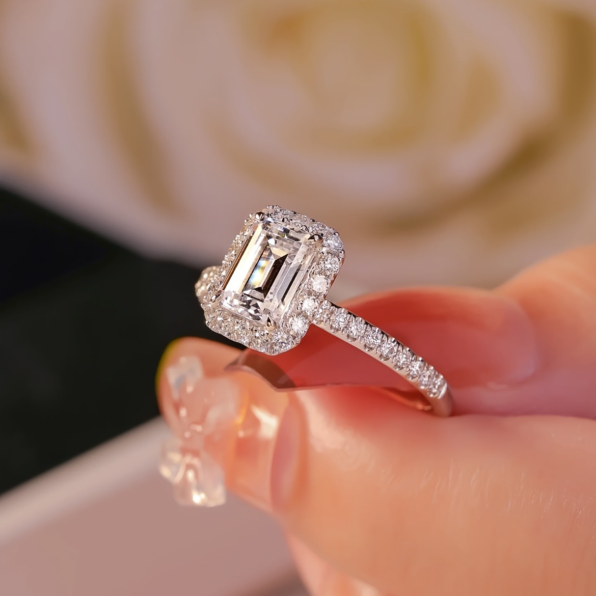 2pcs S925 Silver Moissanite Ring Set 6x8mm Square 2ct Size 6 8 9 10