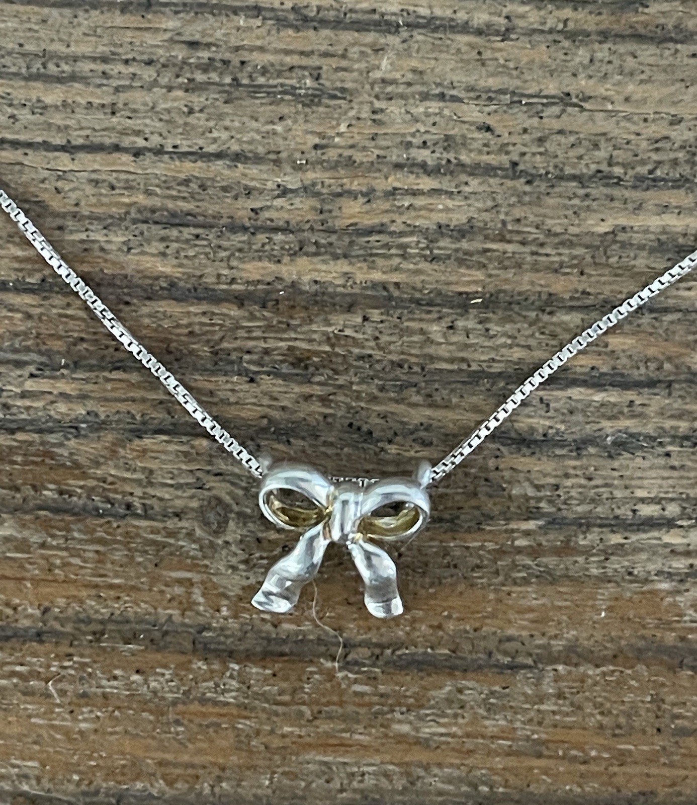 925 Sterling Silver Bow Charm Pendant Necklace Box Chain JCM Signed