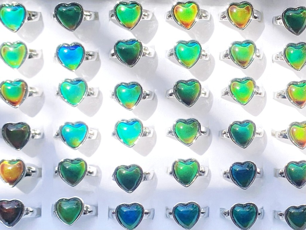Wholesale 30 Heart Mood Rings Mix Women Silver Plated Change Color Finger Charms