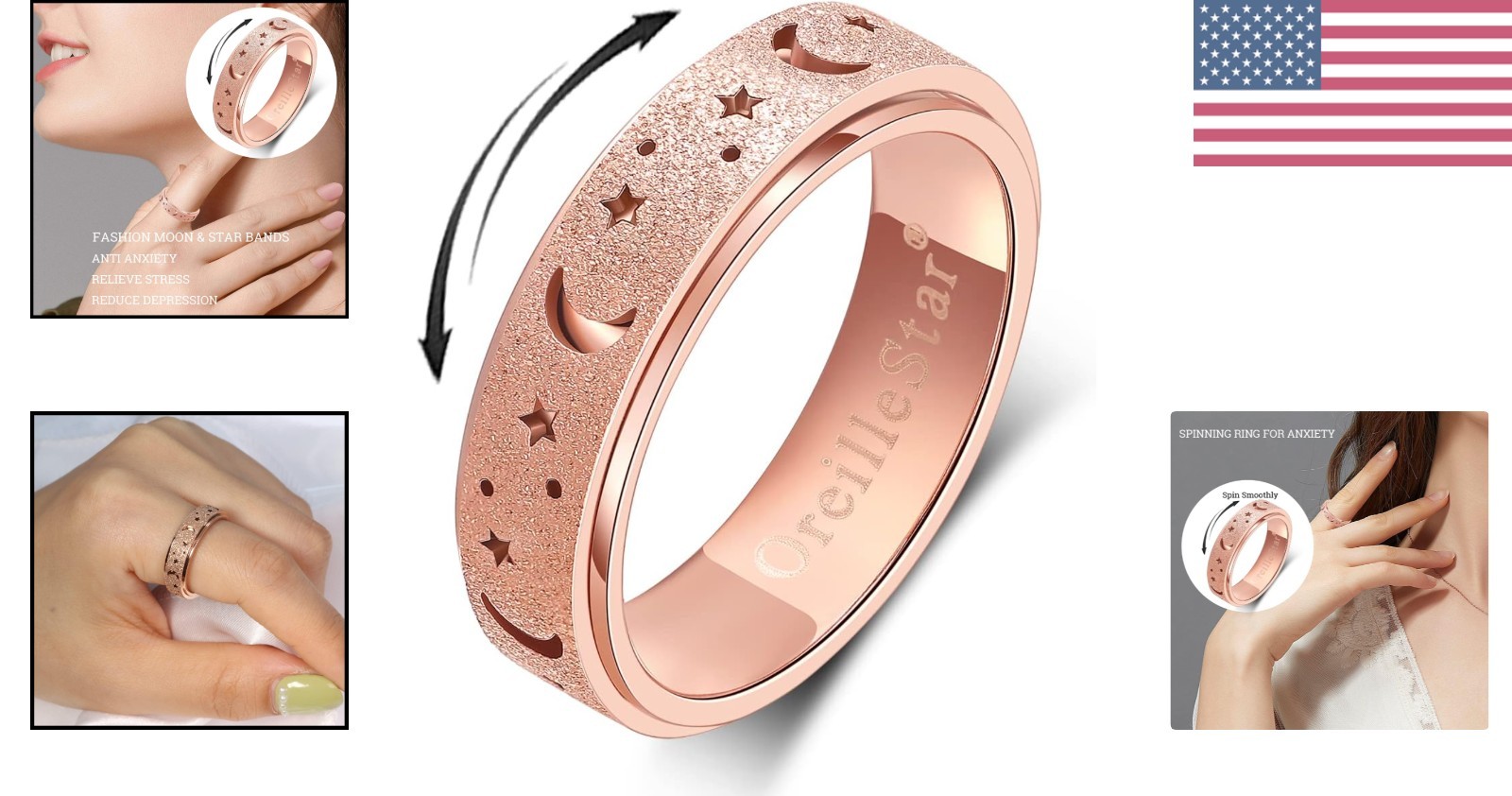 Anxiety Spinner Ring for Women: Fidget Toys for Adults, Titanium Stainless St…