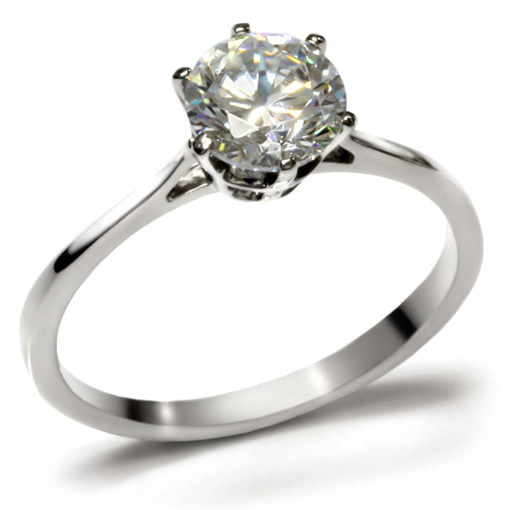 TK025 – High polished (no plating) Stainless Steel Ring with AAA Grade CZ in