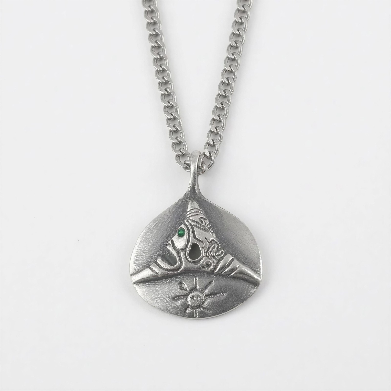 Handcrafted Lead-Free Pewter Taino Trigonolito Pendant on 3.5mm Cuban Links
