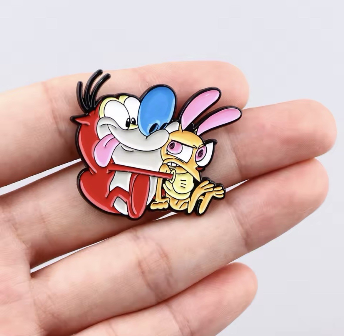 Stimpy Dog Cat Ren Cartoon Style 1pc Pin With Rubber Backer Humor FREE SHIPPING