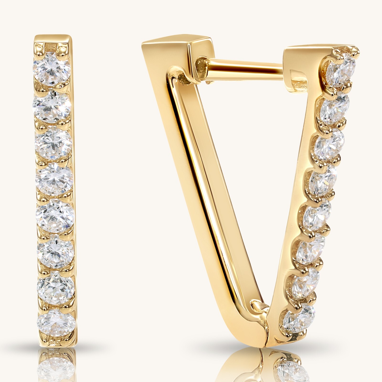 V-Shape Huggie Hoops in 14K Gold and Brilliant LAB-GROWN 0.35 Carat Modern