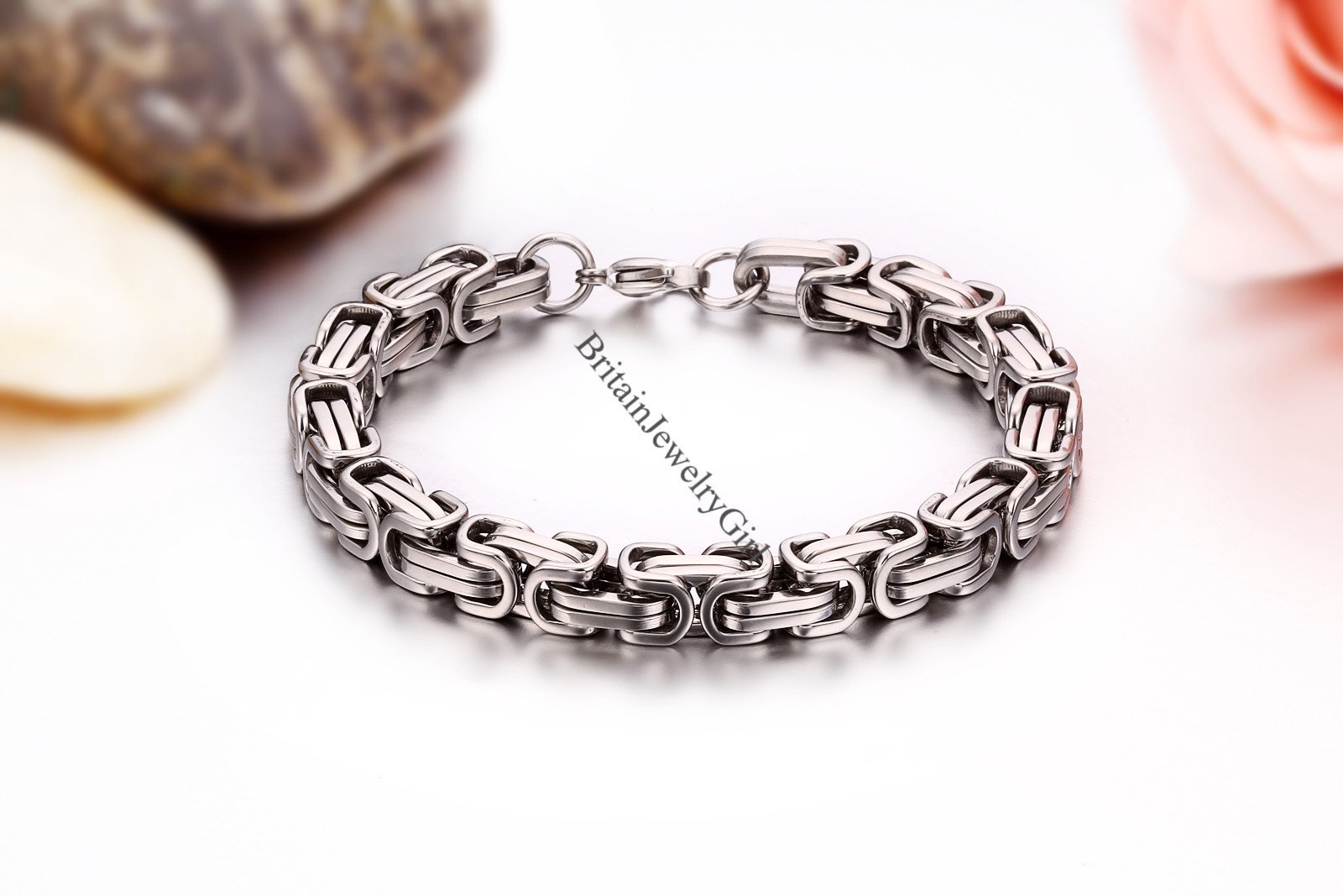 8mm Men’s Stainless Steel Byzantine Box Link Chain Bracelet Wristband Heavy
