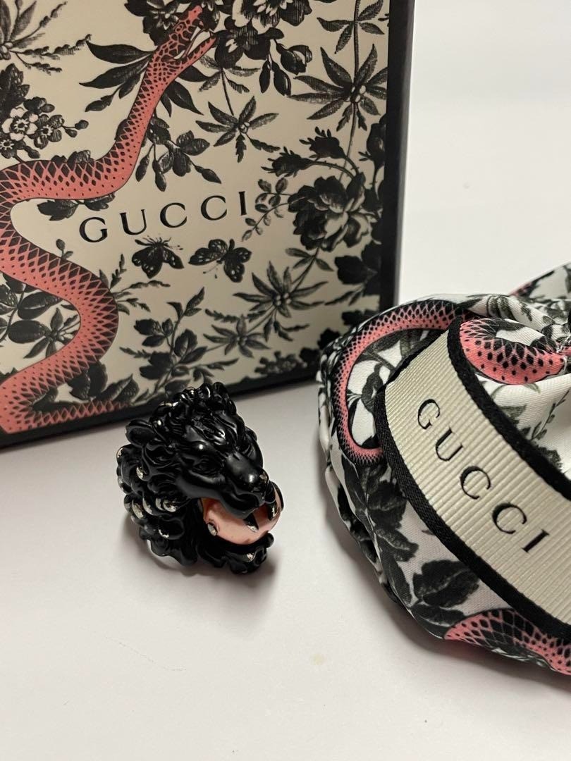 Gucci Lion Head Black Ring US6-6.5 Damaged With Original Box