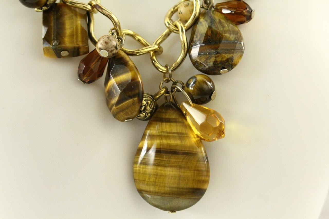 MODERN Studio Artisan Hand Beaded TIGERS EYE Gemstone Pendant Necklace 18″
