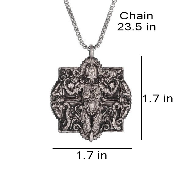 Guardian Goddess Medallion Necklace Jewelry Gothic Vintage Silvery Pendant