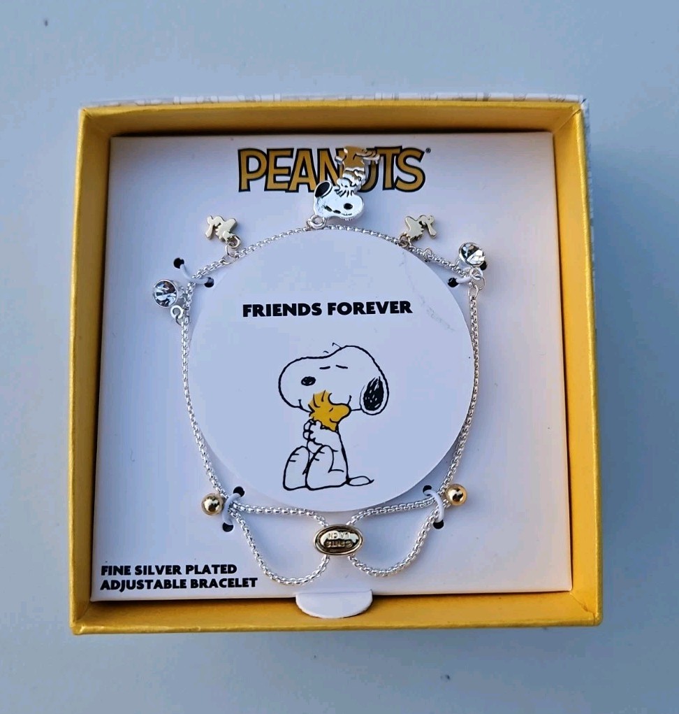 Peanuts Snoopy And Woodstock Friends Forever Bracelet Silver Plated Gift Box
