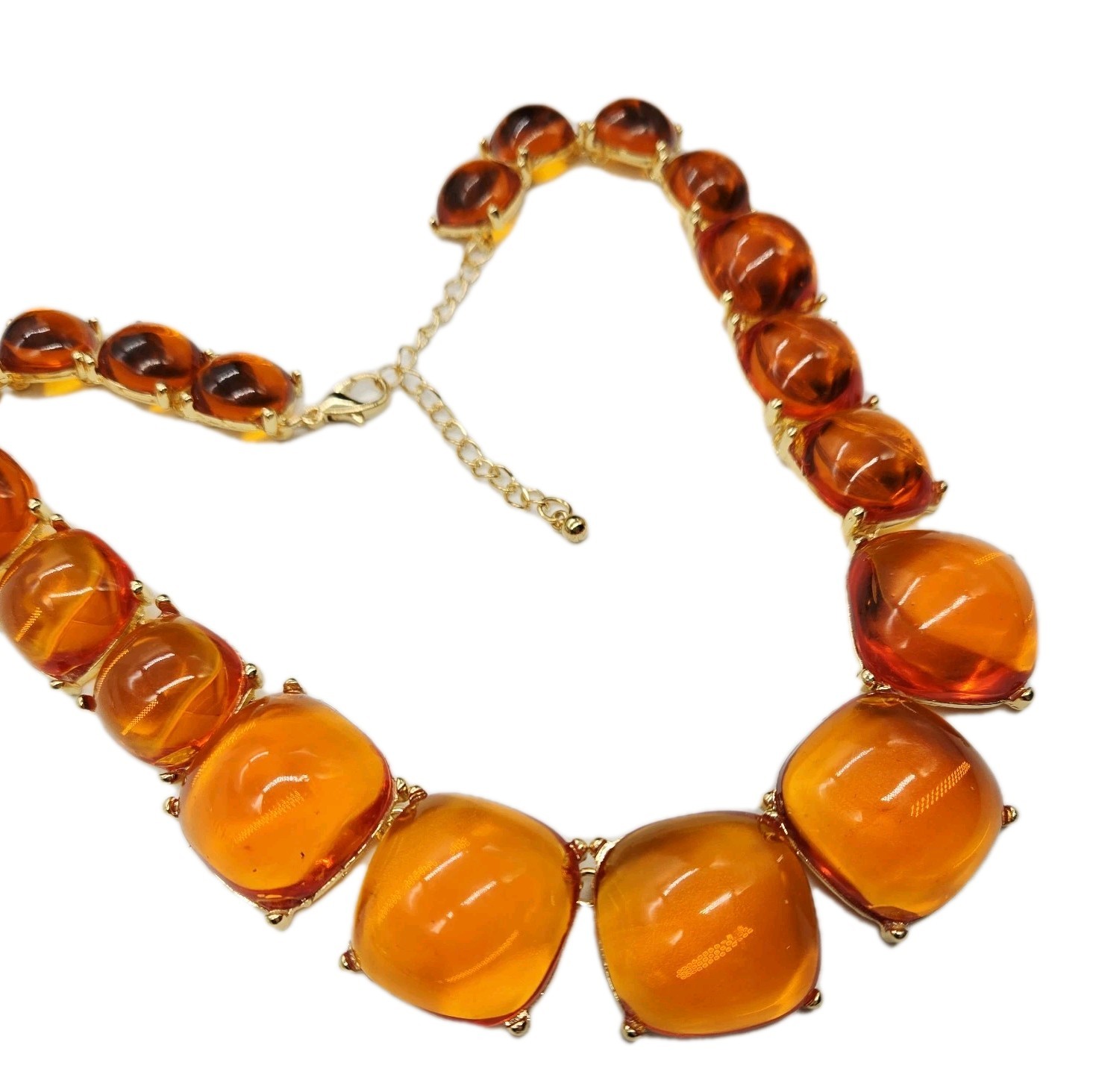 Gripoix Style Necklace Orange Cabochon Gold Tone Graduated Jelly Belly 18.5 in
