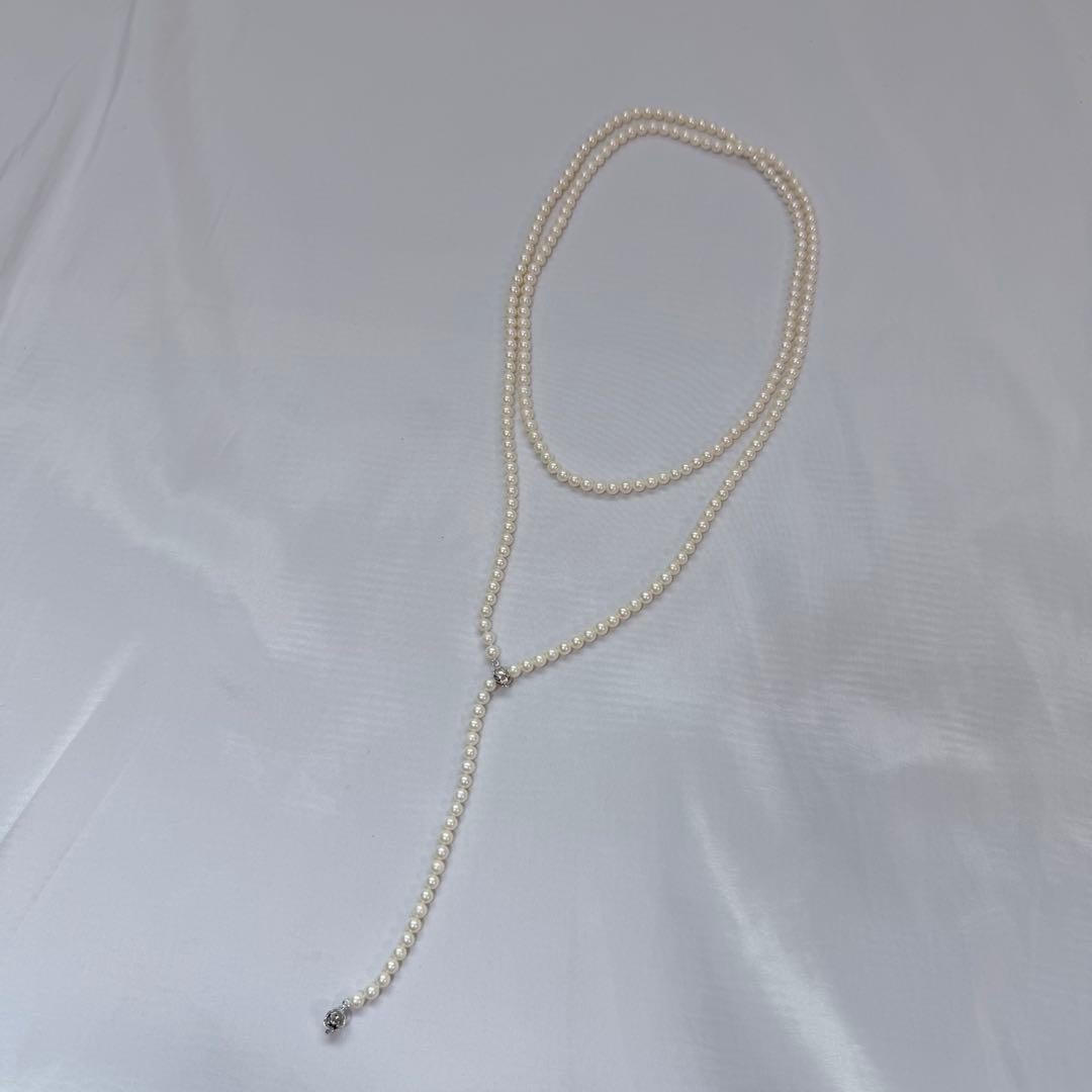Genuine Pearl Necklace 120cm Long Silver Pearls 5.1-5.5mm From Japan