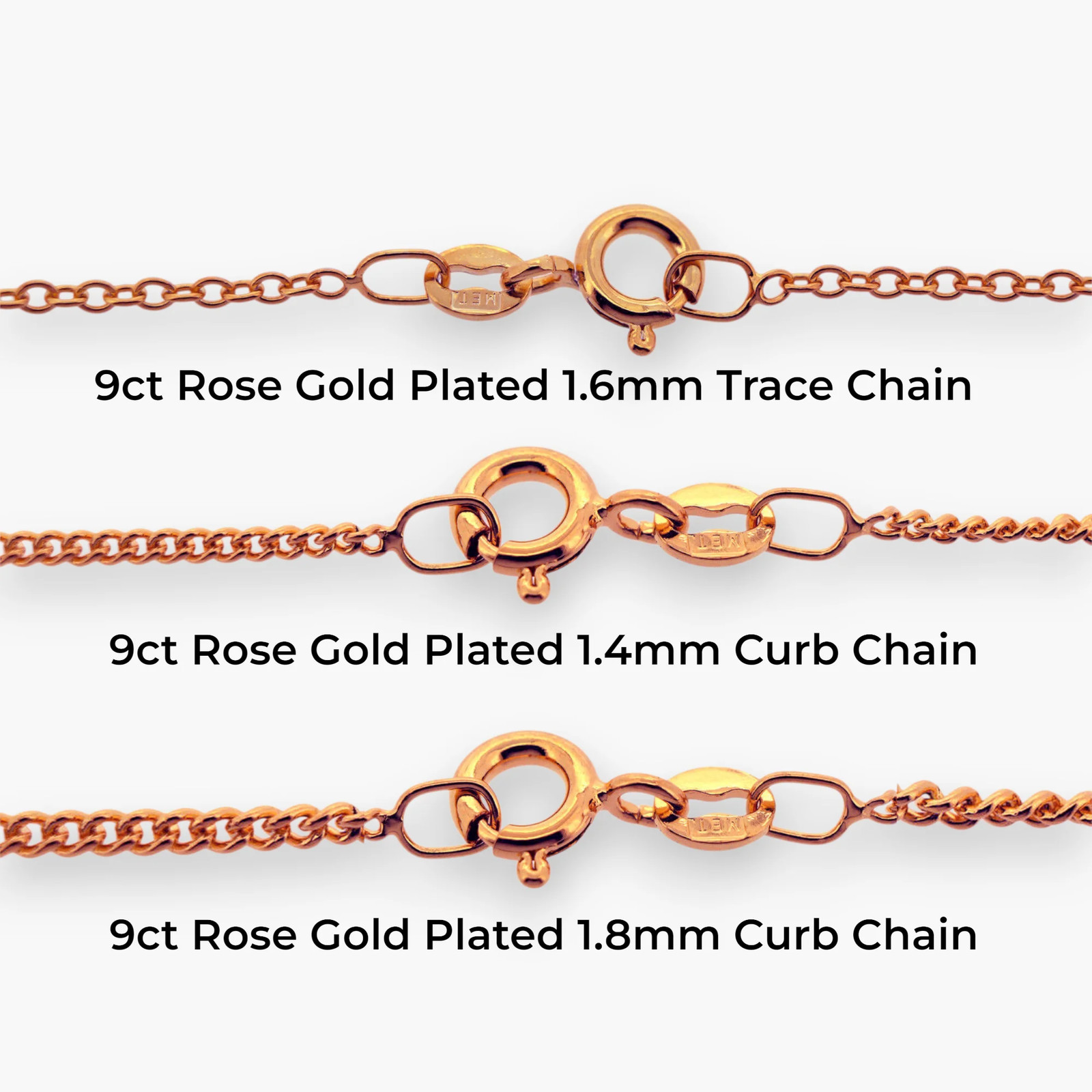 9ct Rose Gold Plated Curb and Trace Chains