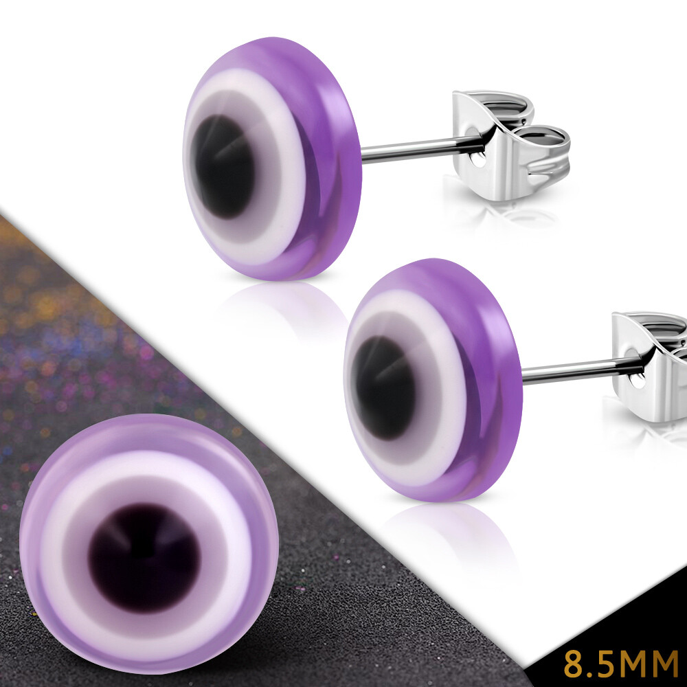 8.5mm Stainless Steel with Acrylic 4 tone Eyes Eyeball Stud Earrings pair