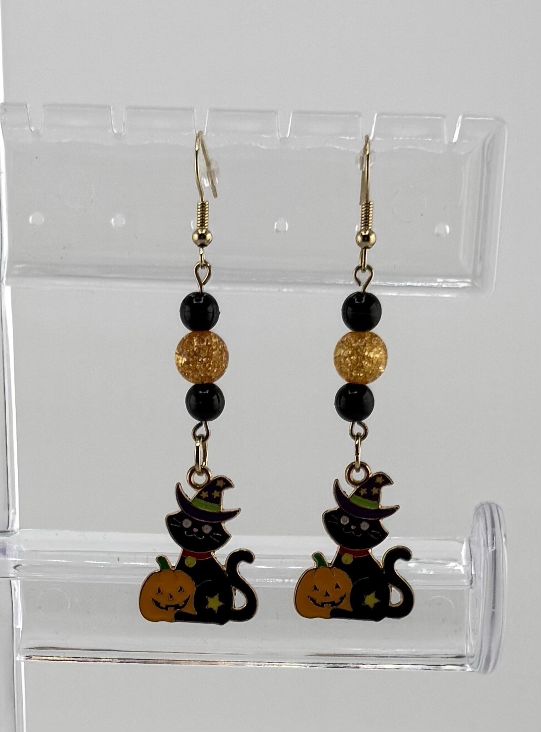 Beaded Dangle Drop Hook Earrings Nickel-Free Black Cat Pumpkin Multicolor