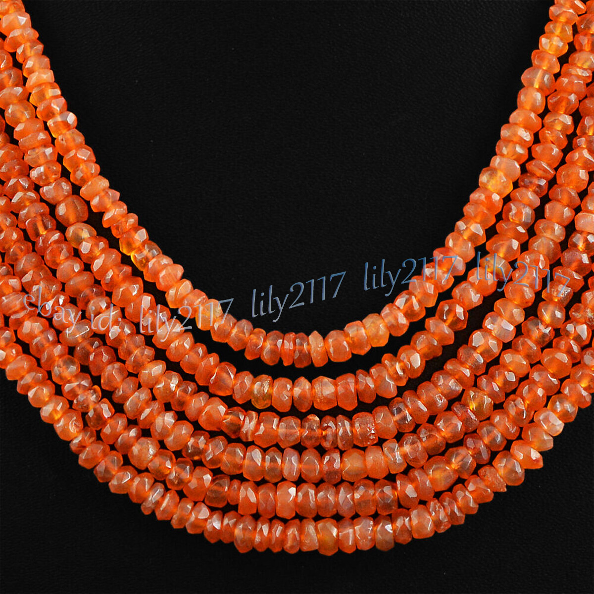 NATURAL 6 ROWS 2x4MM FACETED RICH ORANGE CARNELIAN JADE BEADS NECKLACE 17-22”