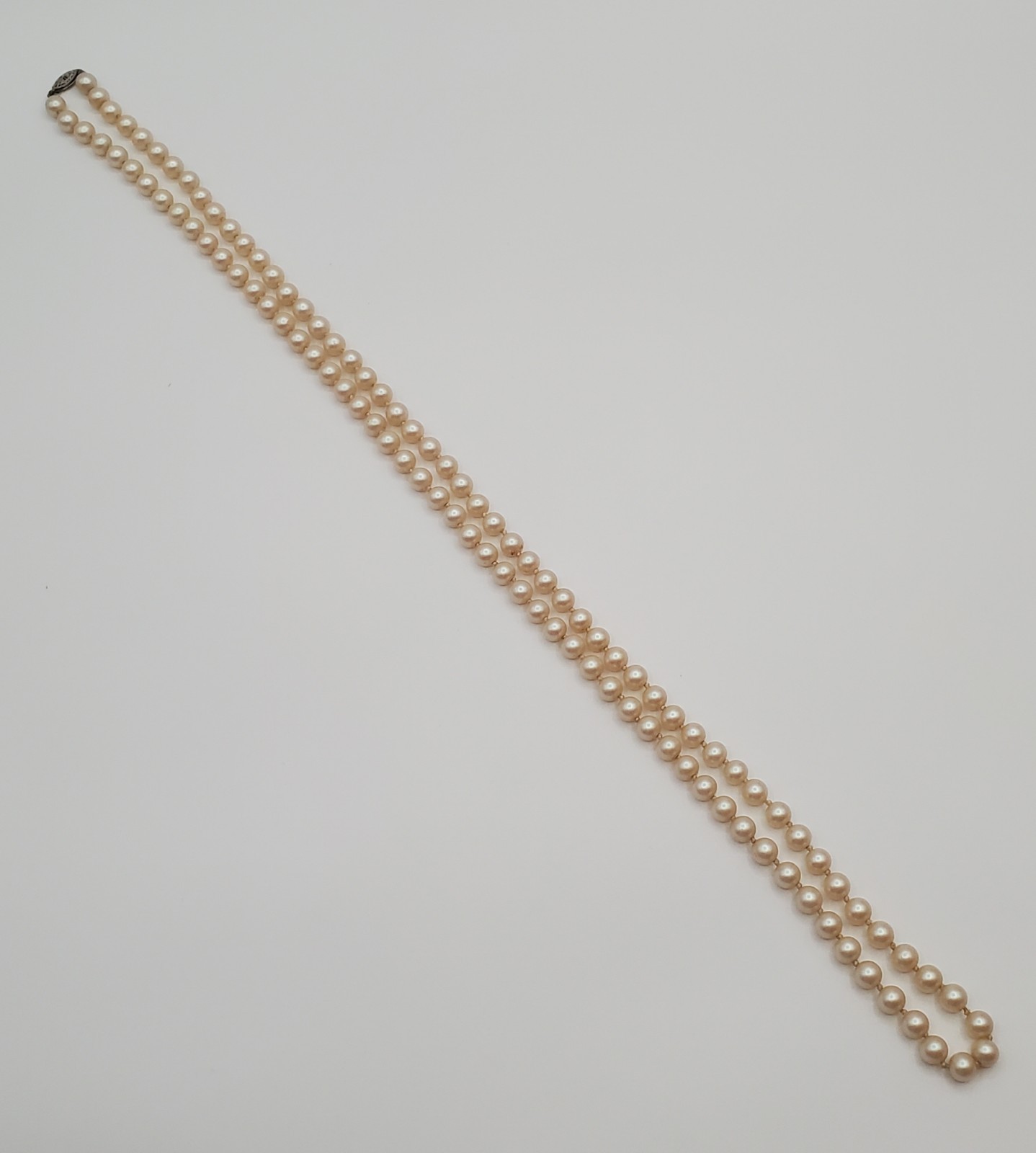 VTG Necklace 36in Opera Length Long Ivory Faux Pearl Knotted Single Strand FLAW
