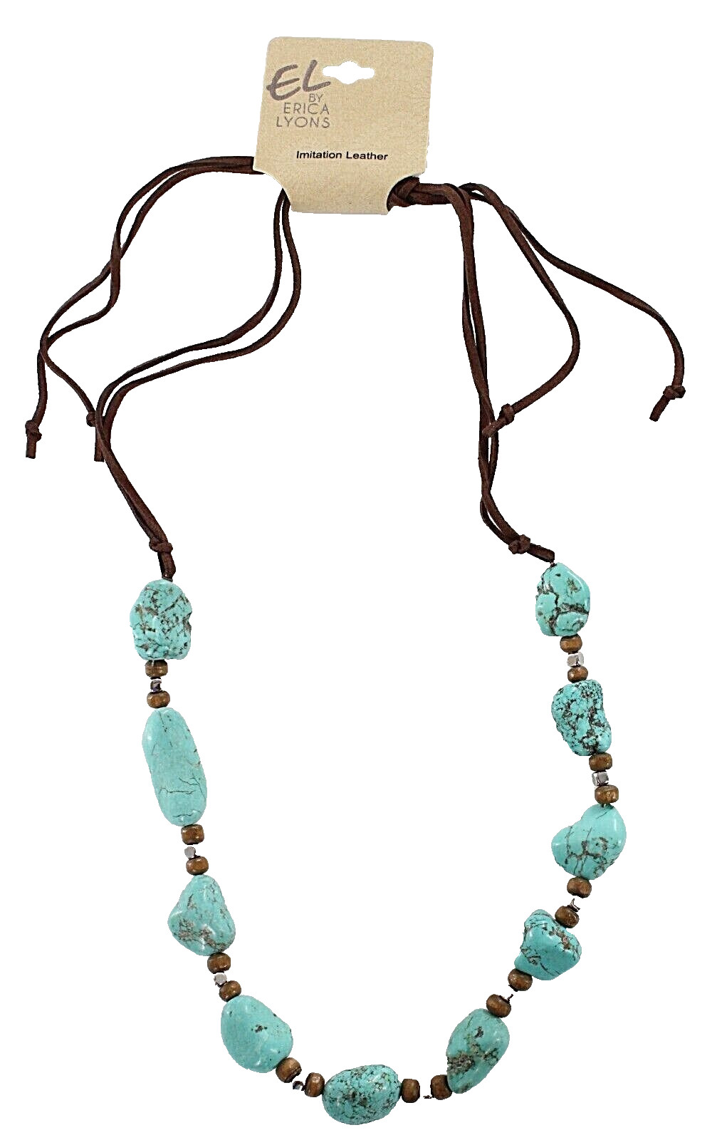 Erica Lyons Imitation Leather Necklace with Turquoise Stones $32 Tags #N2385