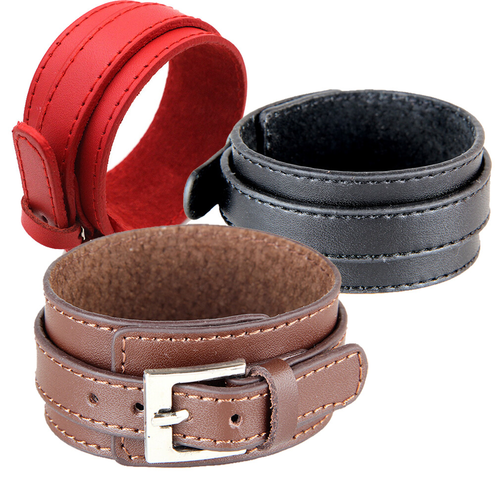 Men Leather Bracelet Adjustable Punk Wide Wrist Wrap Cuff Wristband Bangle Strap