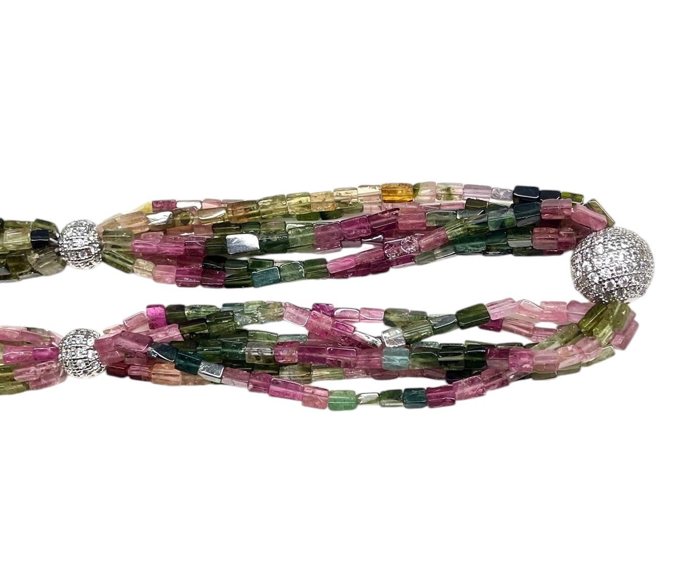 7 Strands Natural Multi Tourmaline Octagon Beads Boutique Necklace 925 Clasp